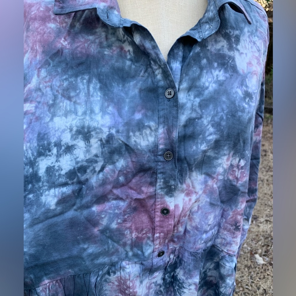 Tie Dye Ruffle Half Button-Up - Picture 10 of 16